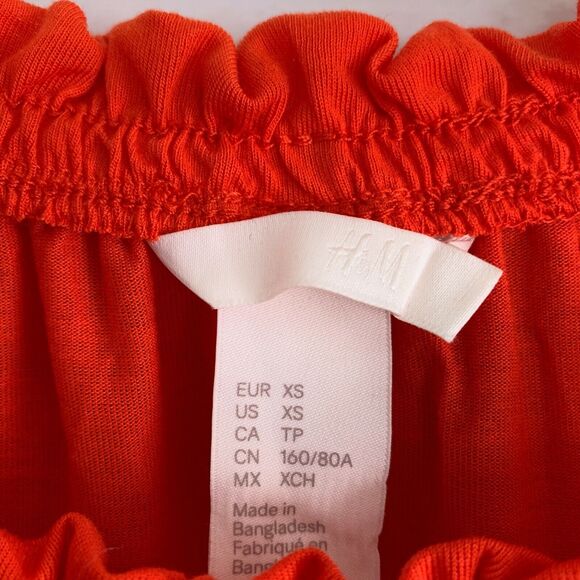H&M Conscious Bardot Swing Dress Orange Off Shoulder Jersey Knit Womens XS - Picture 7 of 9